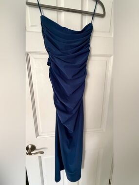 Zara Navy Blue Ruched strapless Maxi Dress
